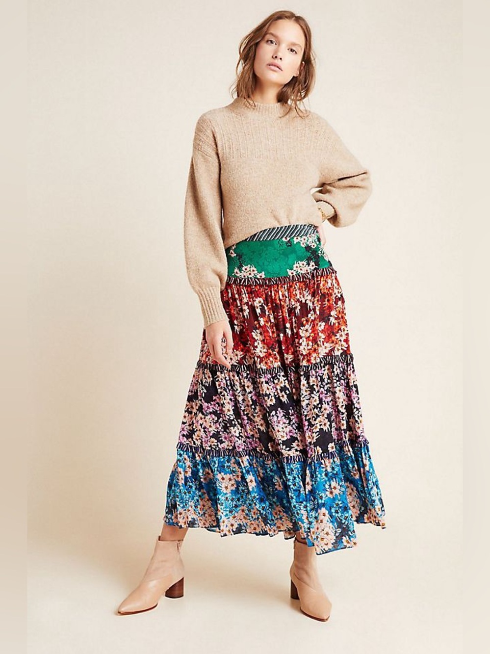 Anthro Anarosa Tiered Maxi Skirt